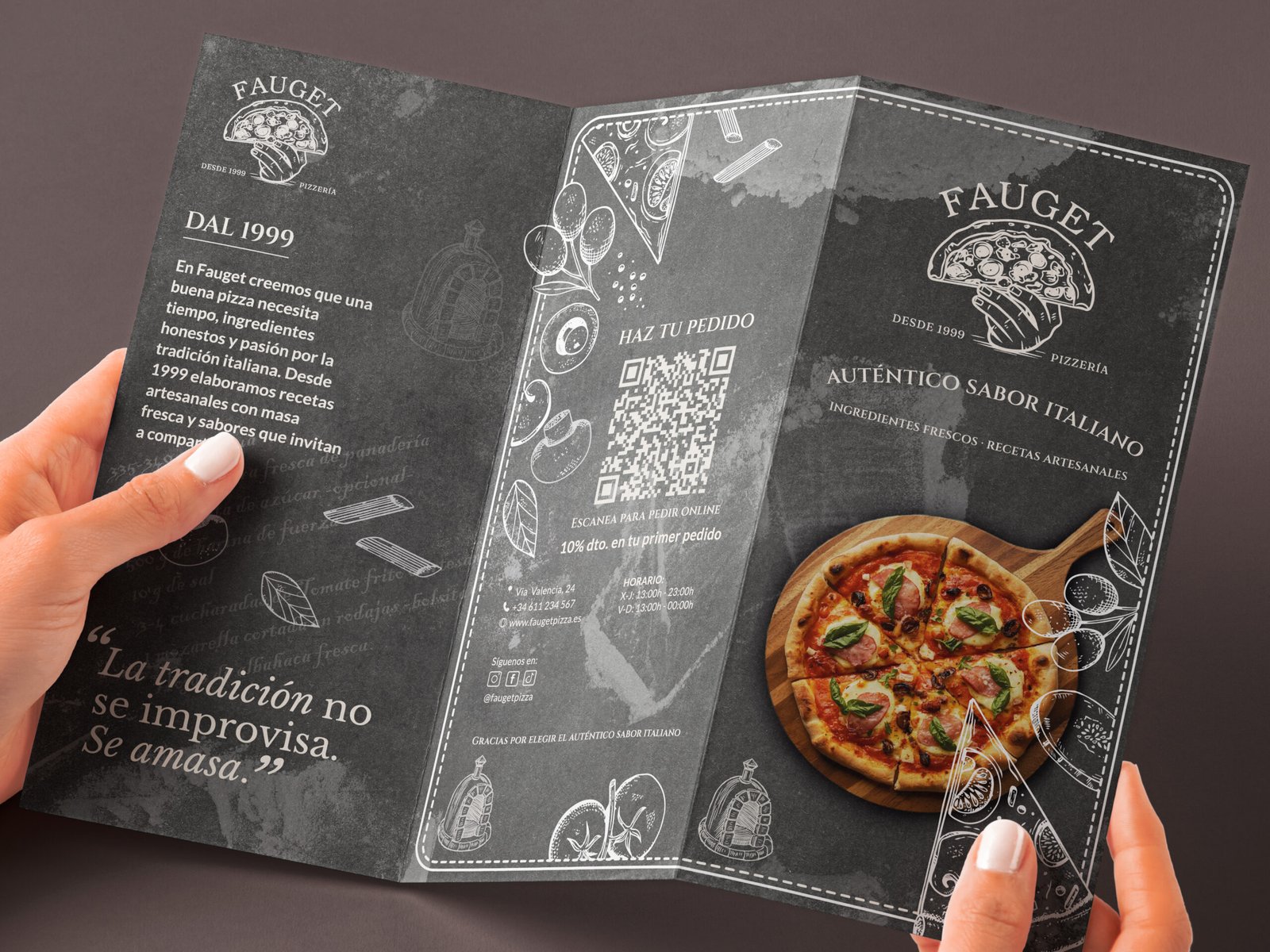 Diseño de folleto tríptico para pizzeria